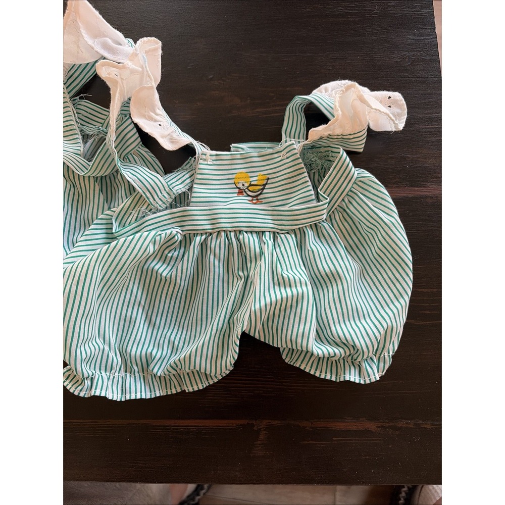 1980's CPK VTG Identical Twins Pack Green Striped Sunsuit Rompers Preemie Set 2 - Picture 3 of 10